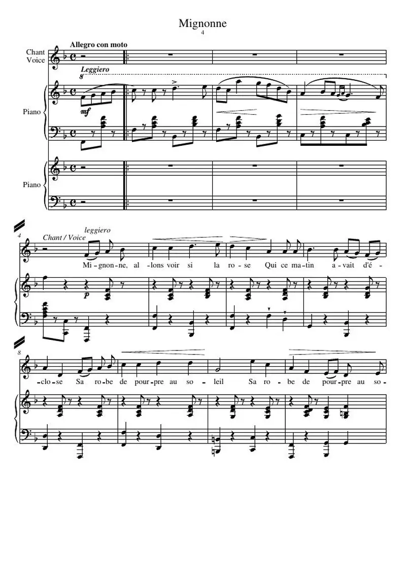 Первая страница нот «Mignonne»