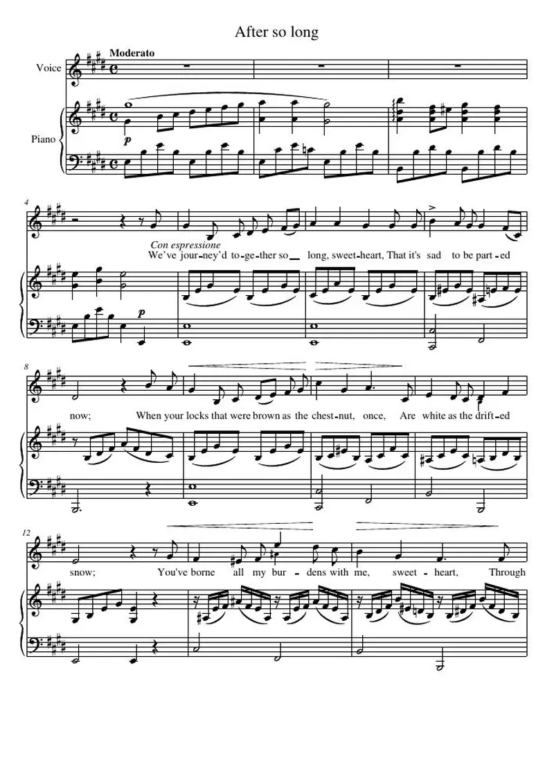 Первая страница нот «After so long»