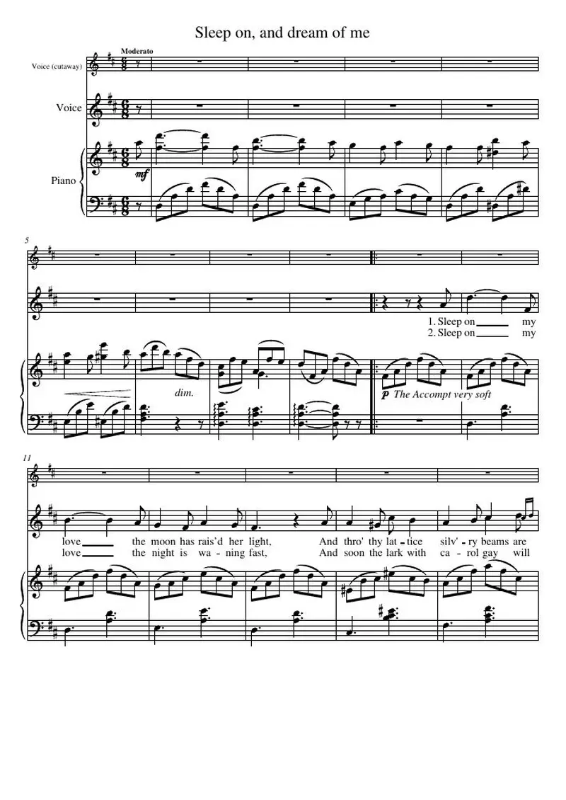 Первая страница нот «Sleep on, and dream of me»