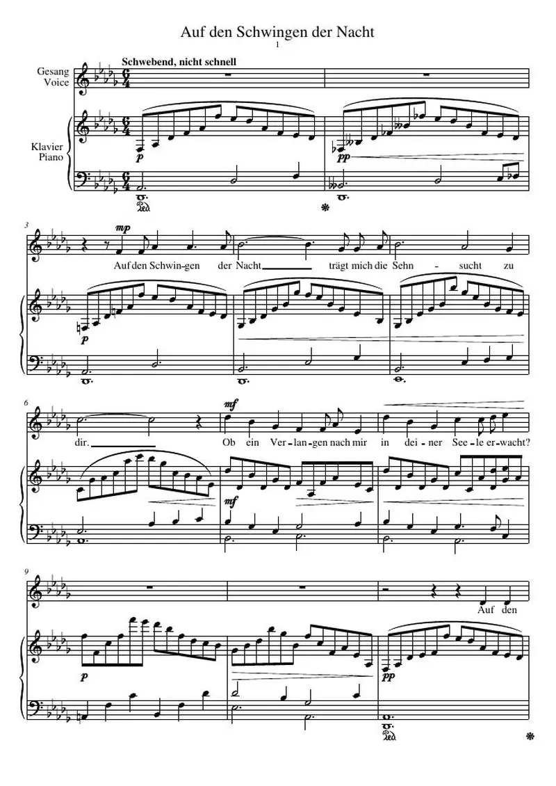 Первая страница нот «Auf den Schwingen der Nacht»