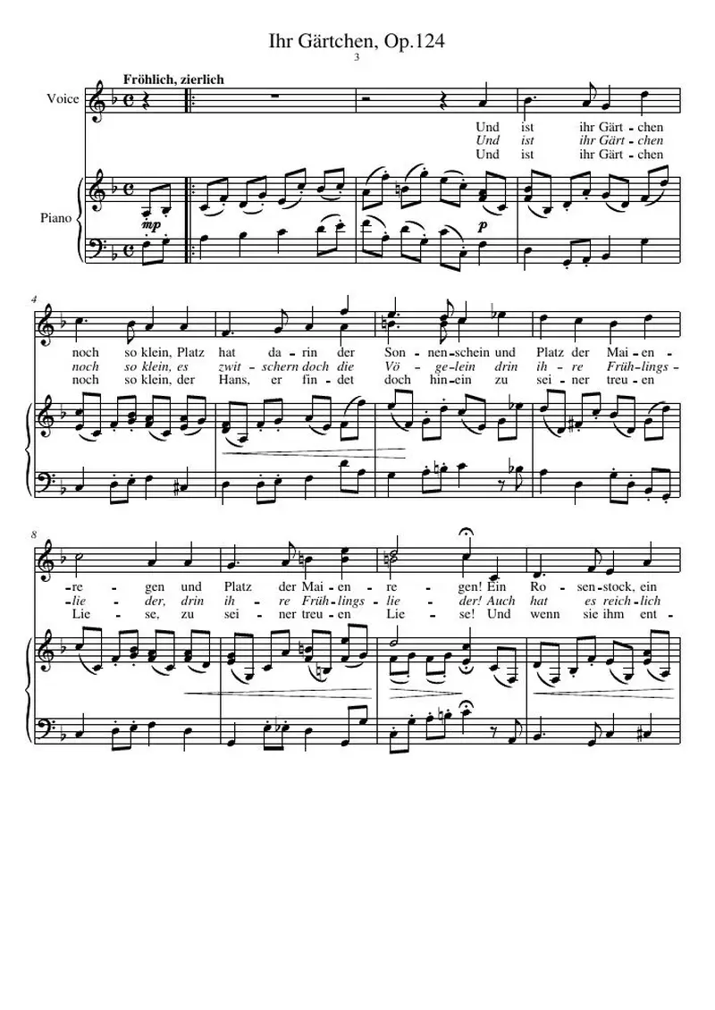 Первая страница нот «Ihr Gärtchen, соч.124»