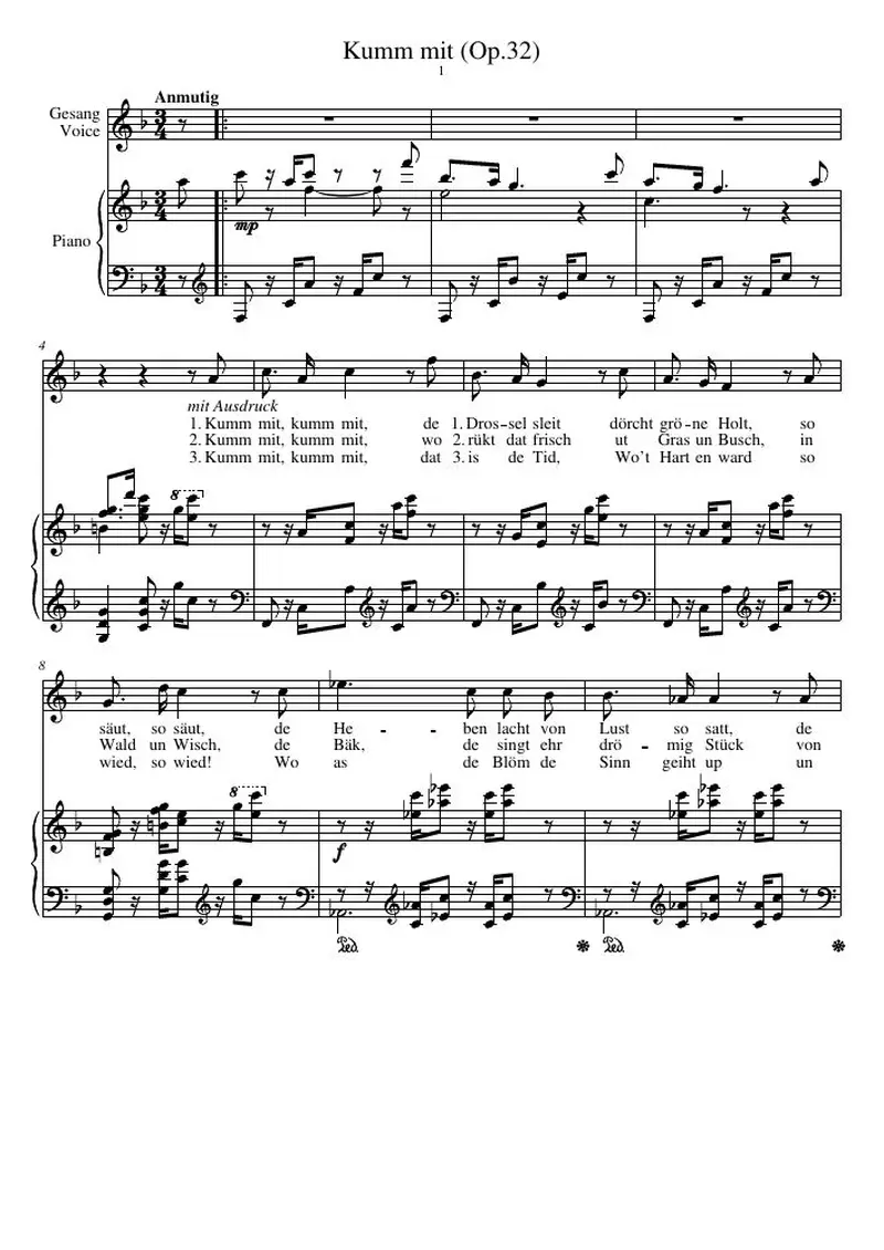 Первая страница нот «Kumm mit (соч.32)»