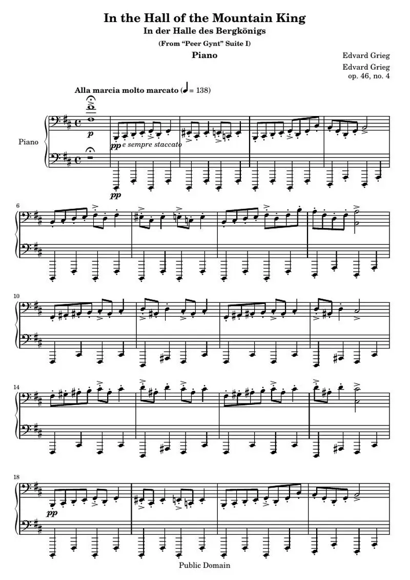 Первая страница нот «In the Hall of the Mountain King»