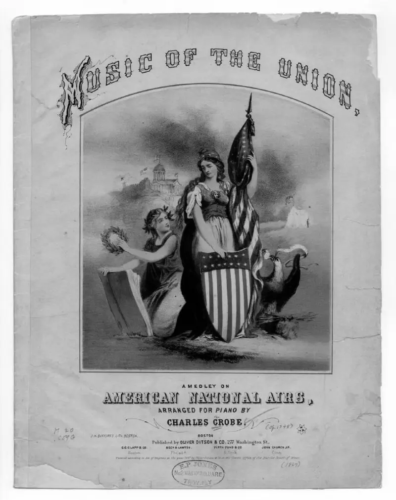 Первая страница нот «Music of the Union, a medley on American national airs»