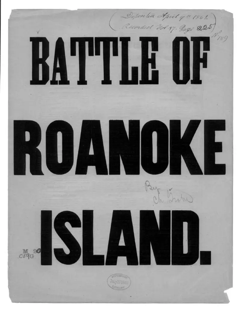 Первая страница нот «The Battle of Roanoke Island»
