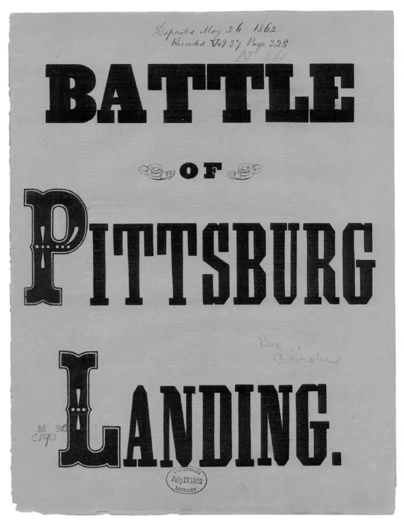 Первая страница нот «The Battle of Shiloh, or Pittsburgh Landing»