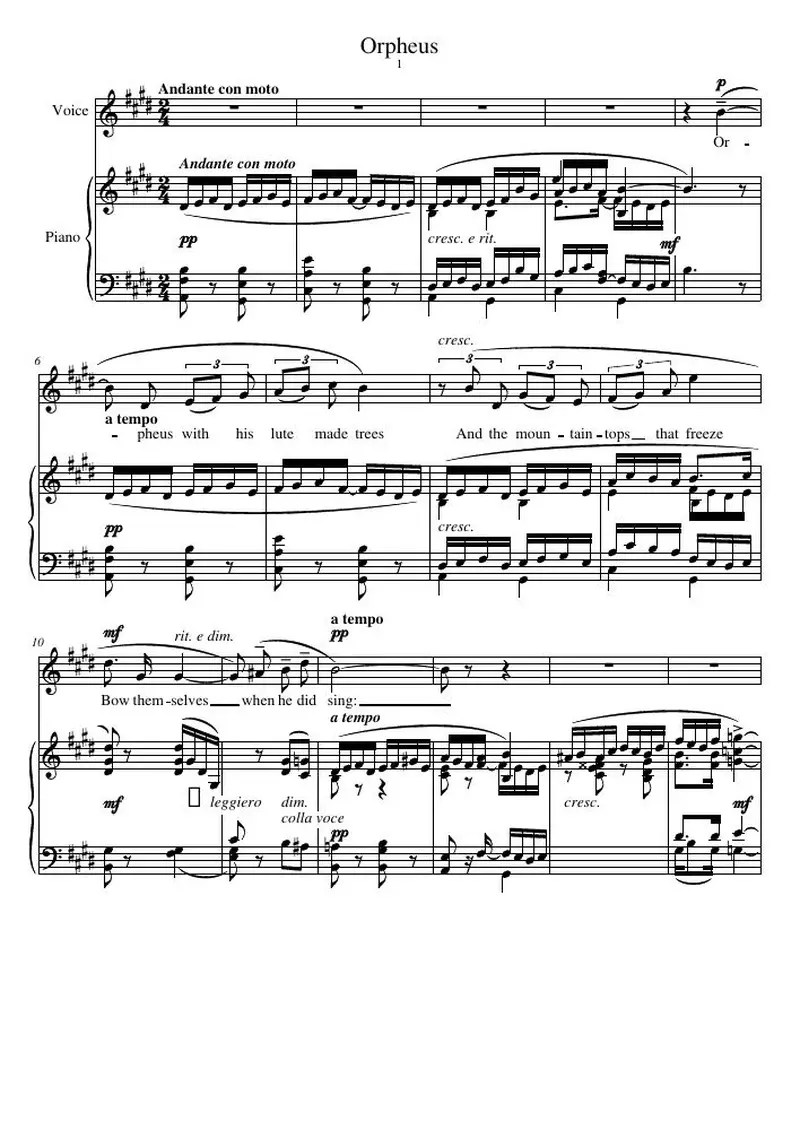 Первая страница нот «Orpheus»