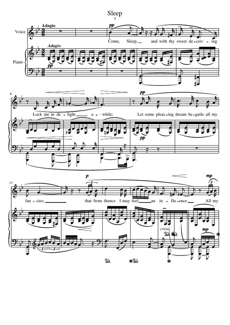 Первая страница нот «Sleep»