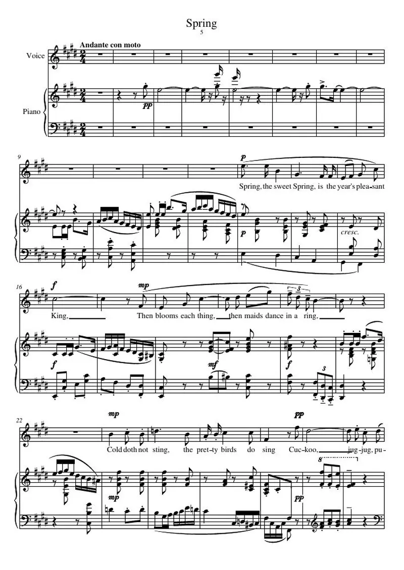 Первая страница нот «Spring»