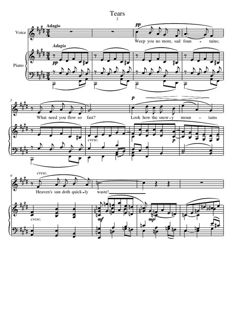 Первая страница нот «Tears»