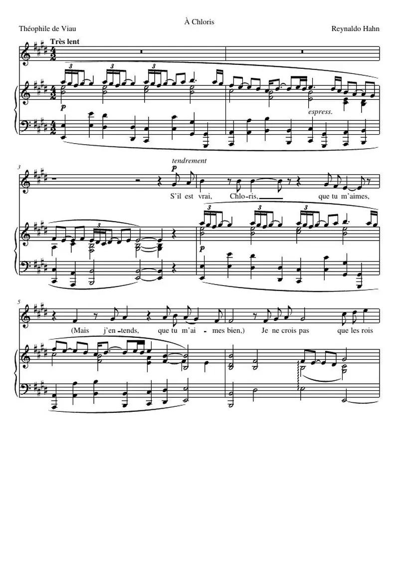 Первая страница нот «À Chloris»