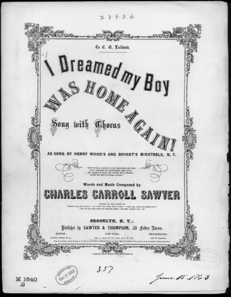 Первая страница нот «I dreamed my boy was home again»