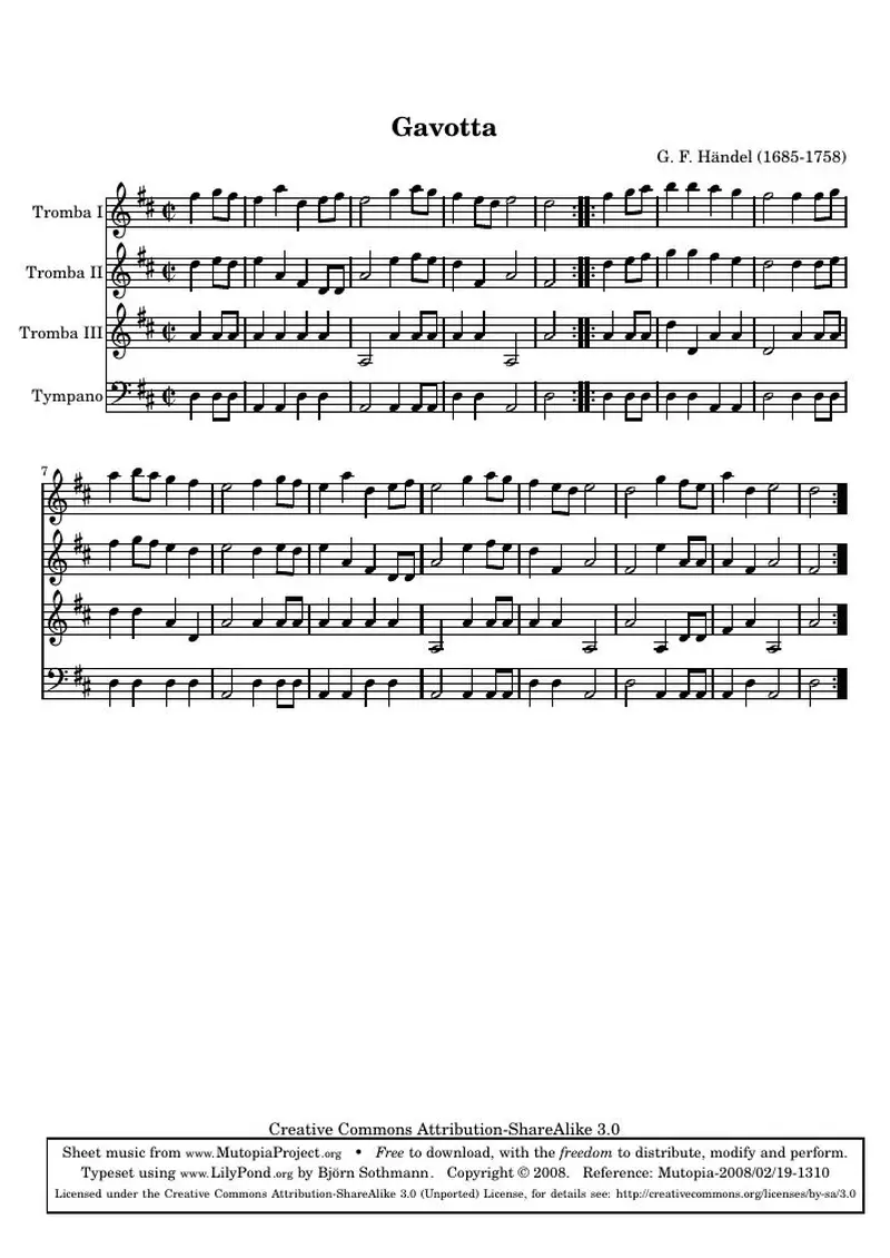 Первая страница нот «Gavotta from Atalanta»
