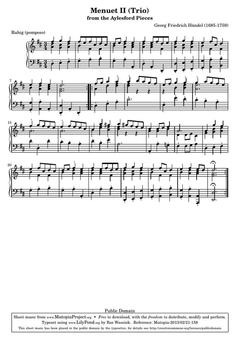 Первая страница нот «Менуэт II (Trio)»