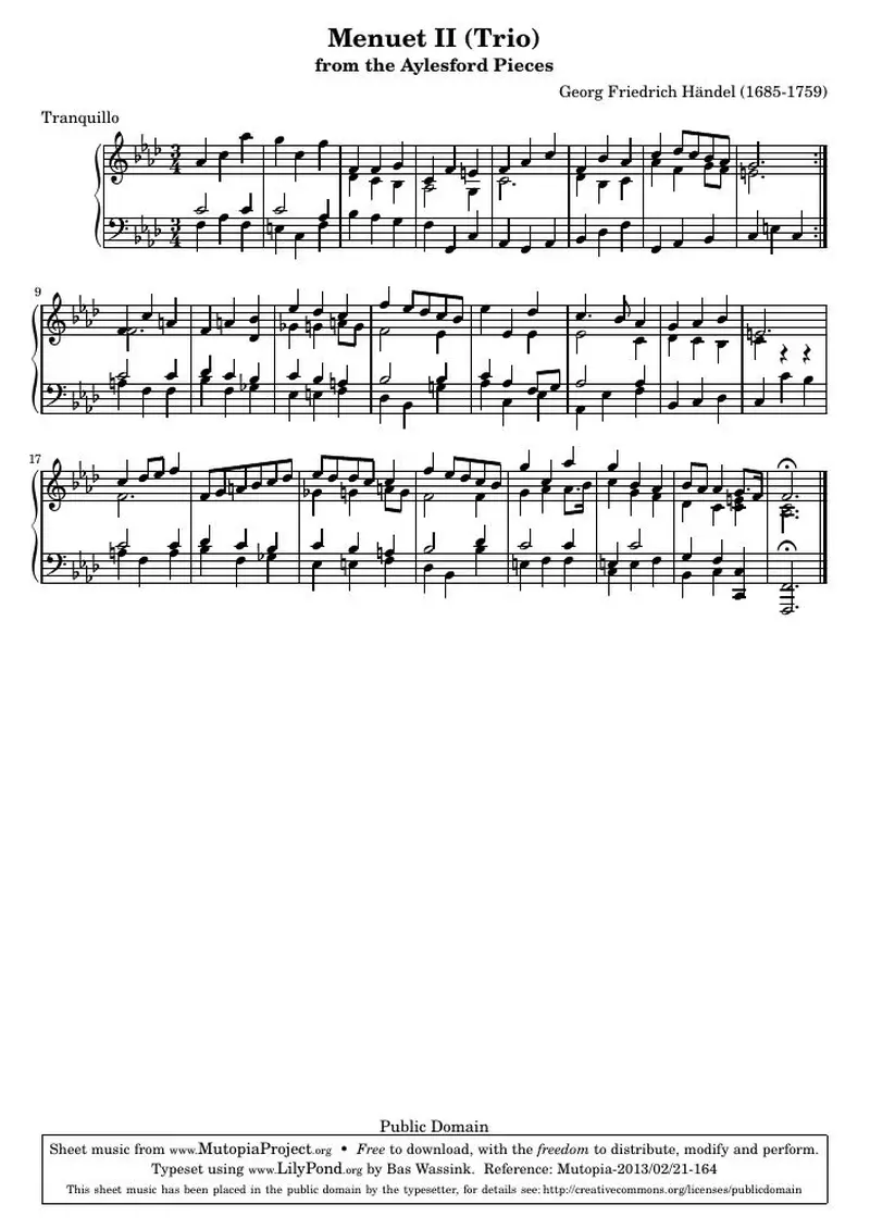 Первая страница нот «Менуэт II (Trio)»