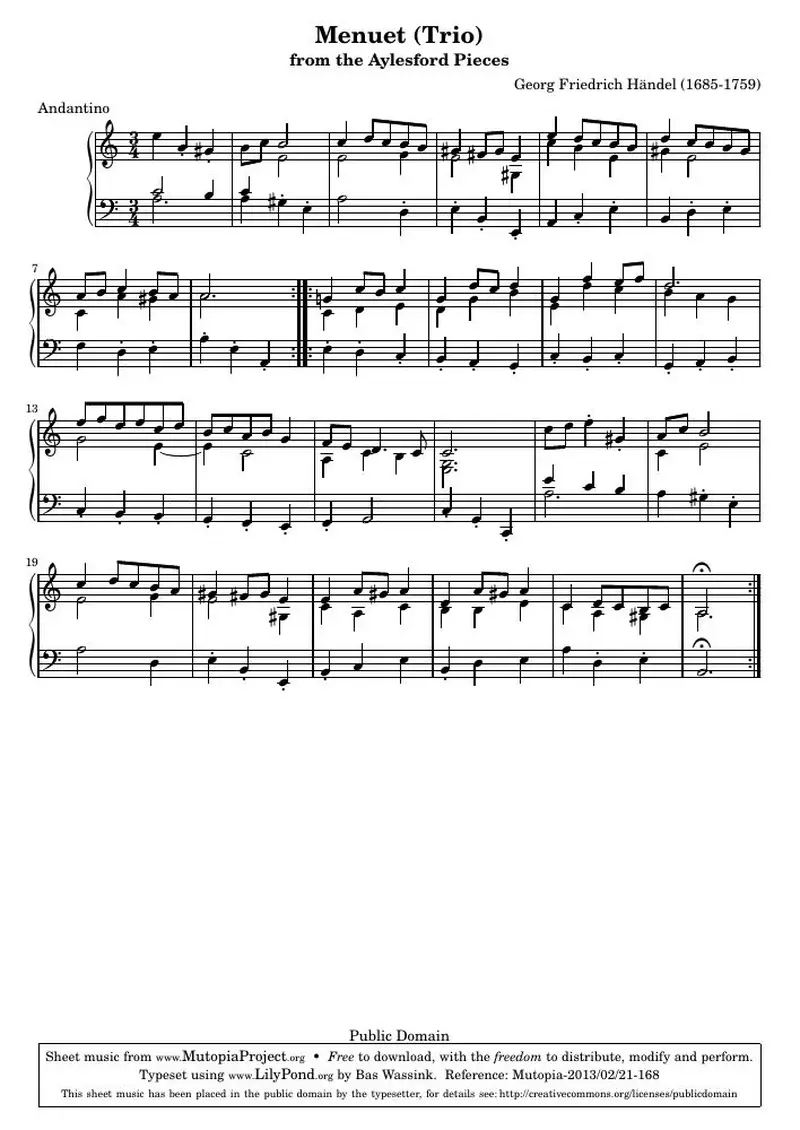 Первая страница нот «Менуэт (Trio)»
