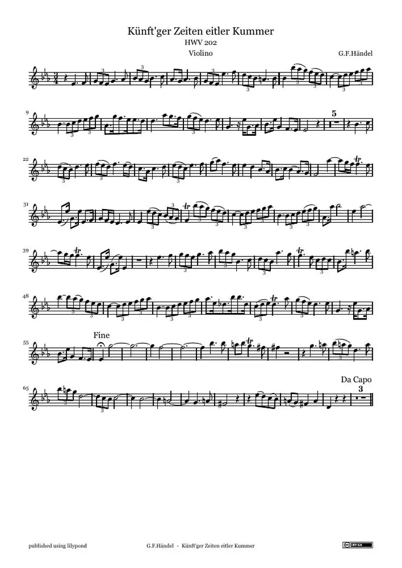 Первая страница нот «Nine German Arias (HWV 202-210) — NineGermanArias_Parts»