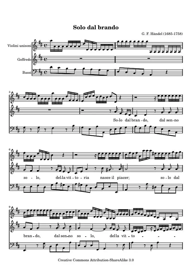 Первая страница нот «Solo dal brando , Aria from Rinaldo»