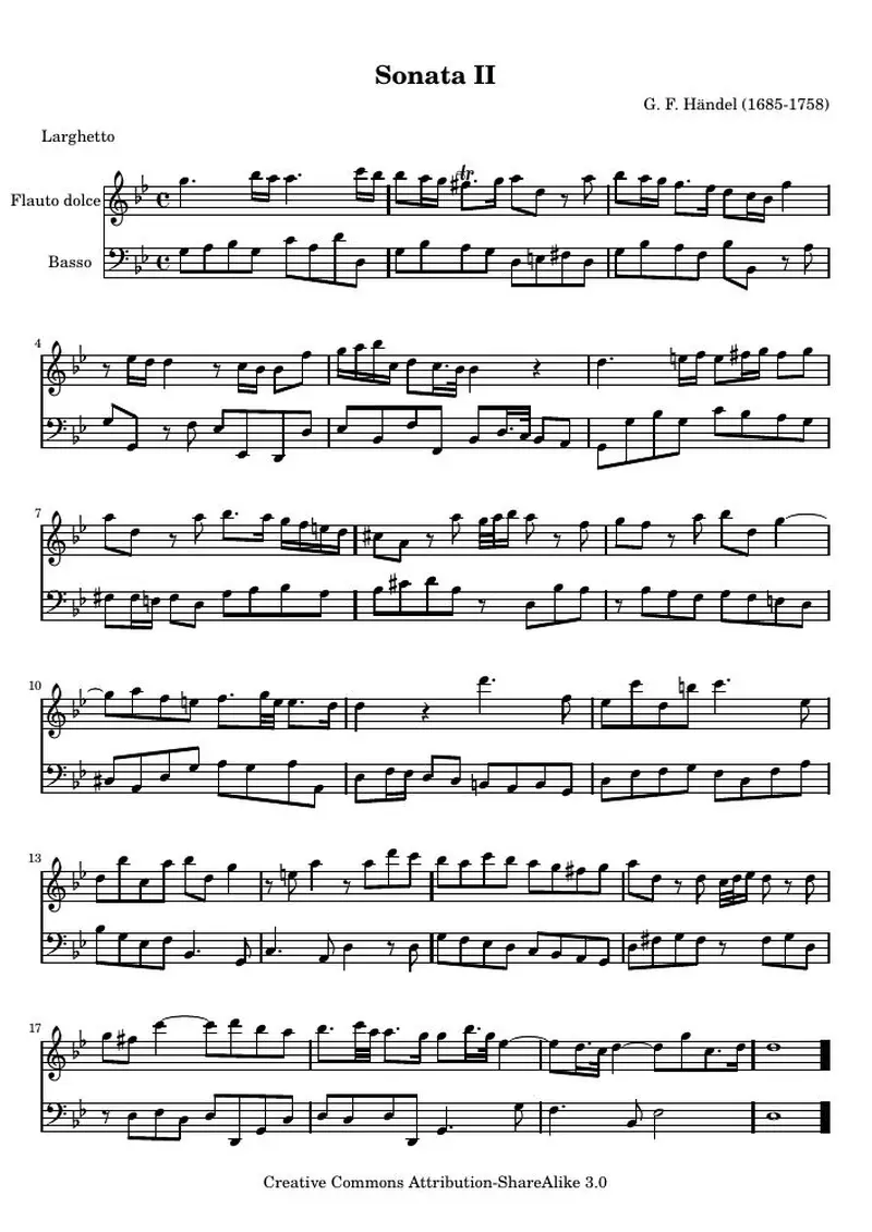 Первая страница нот «Соната II, from соч. 1»