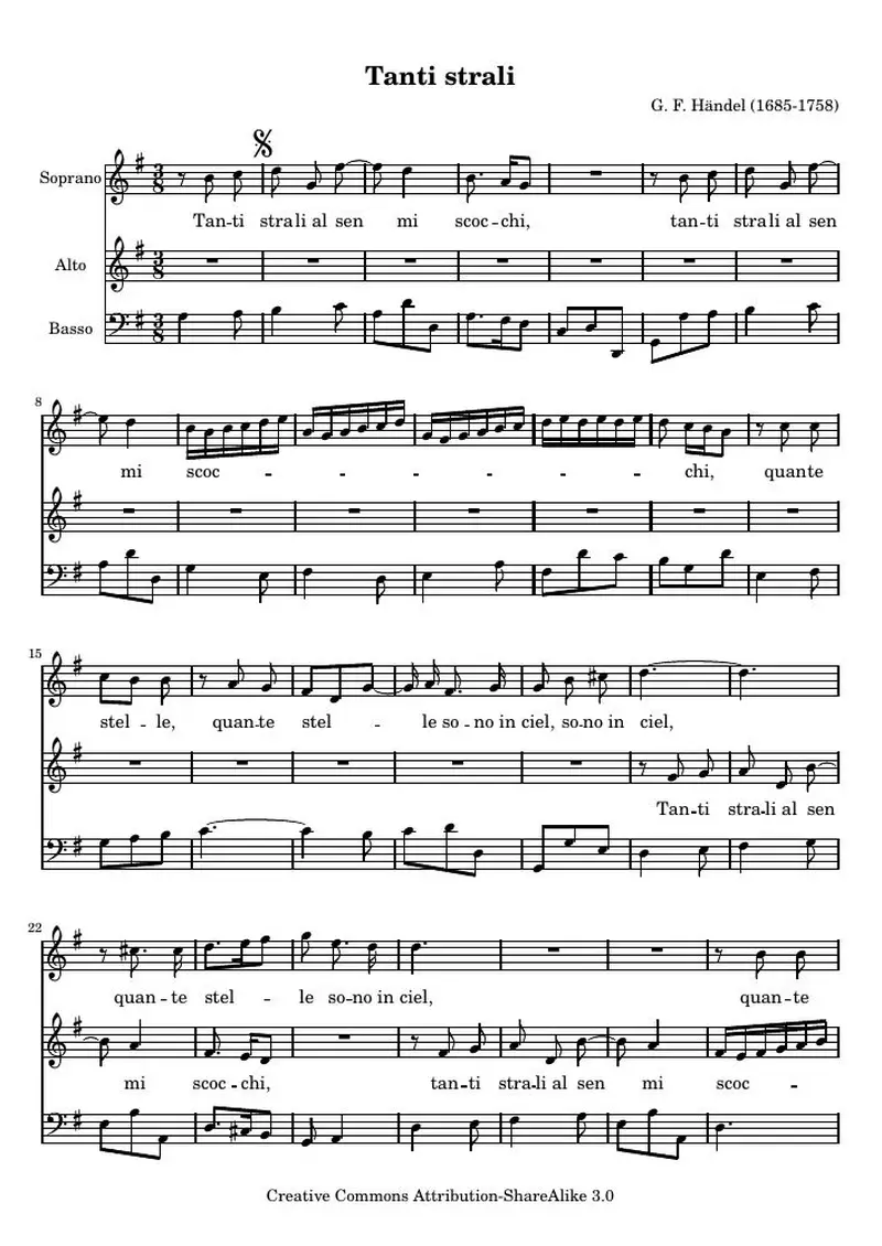 Первая страница нот «Tanti strali, Duetto XII»
