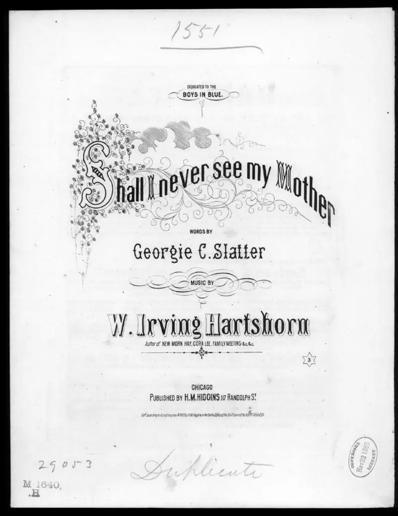 Первая страница нот «Shall I never see my mother»