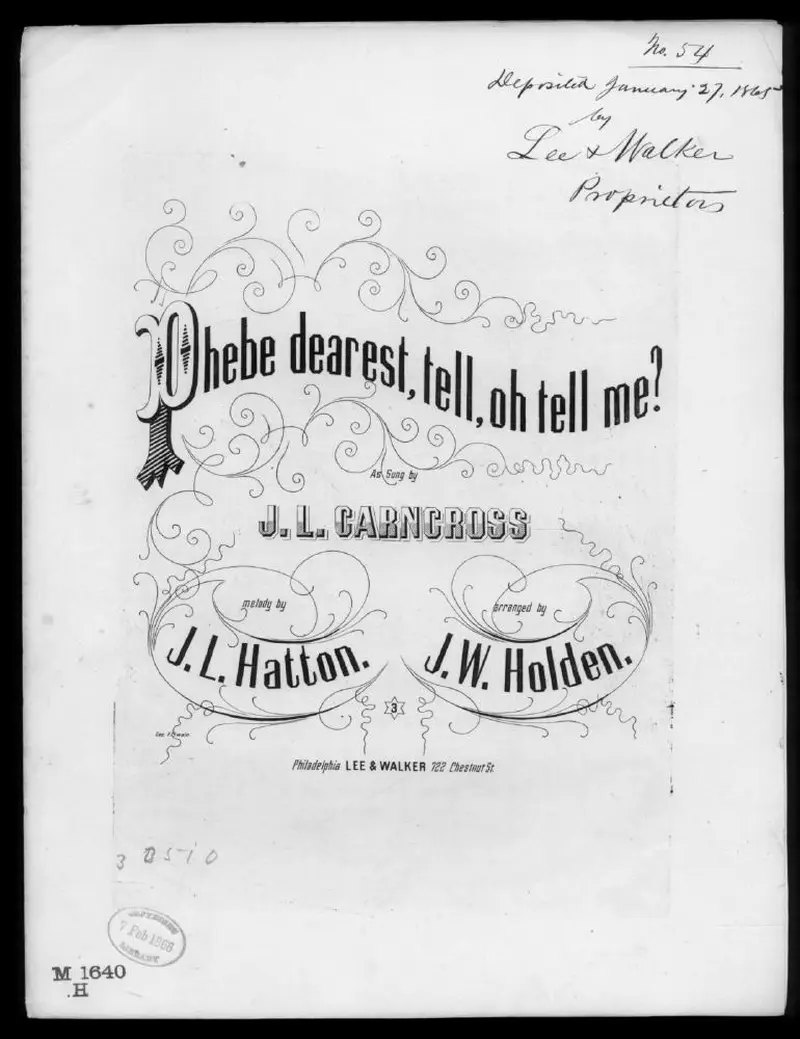 Первая страница нот «Phebe dearest, tell, oh, tell me!»