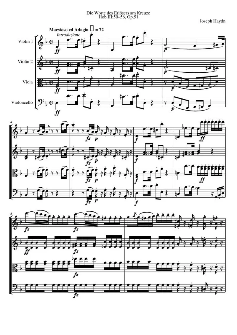 Первая страница нот «Die Worte des Erlösers am Kreuze, Hob.III:50–56, соч.51»