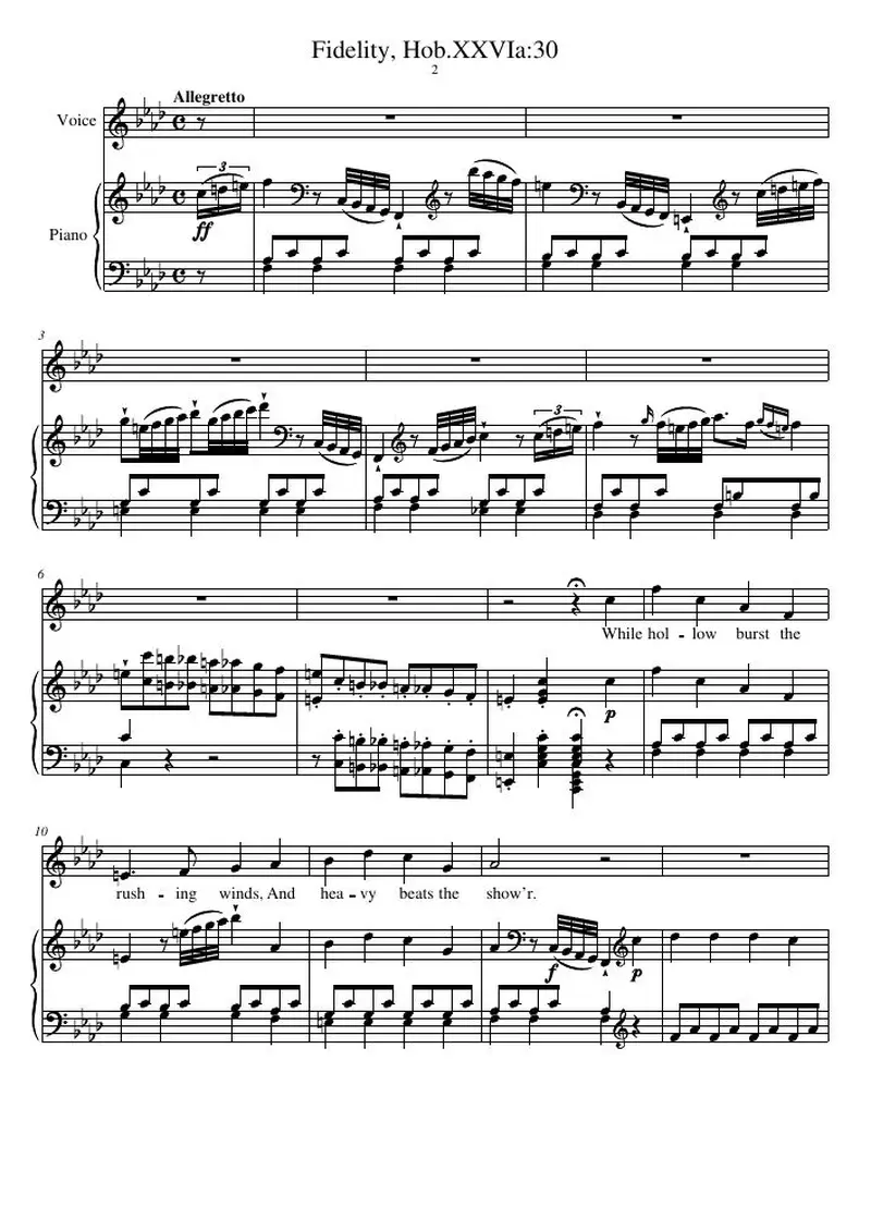 Первая страница нот «Fidelity, Hob.XXVIa:30»