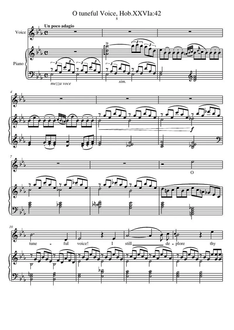 Первая страница нот «O tuneful Voice, Hob.XXVIa:42»