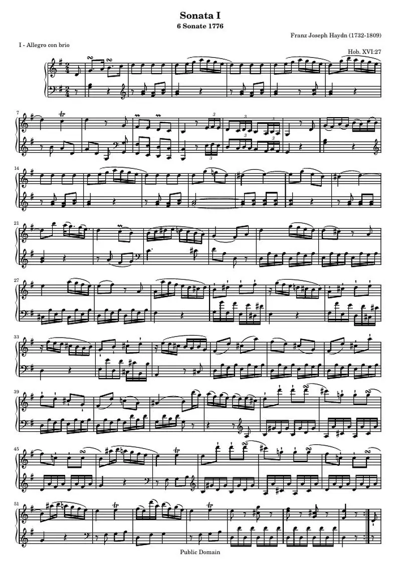 Первая страница нот «Sonate I, I - Allegro con brio»