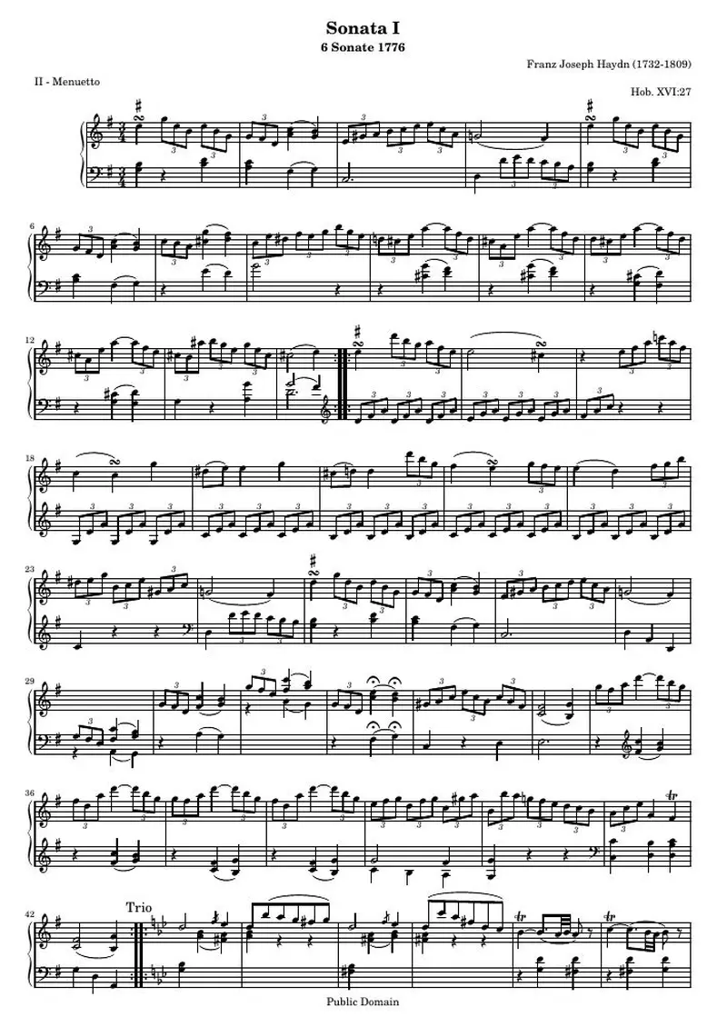 Первая страница нот «Sonate I, II - Менуэтto»