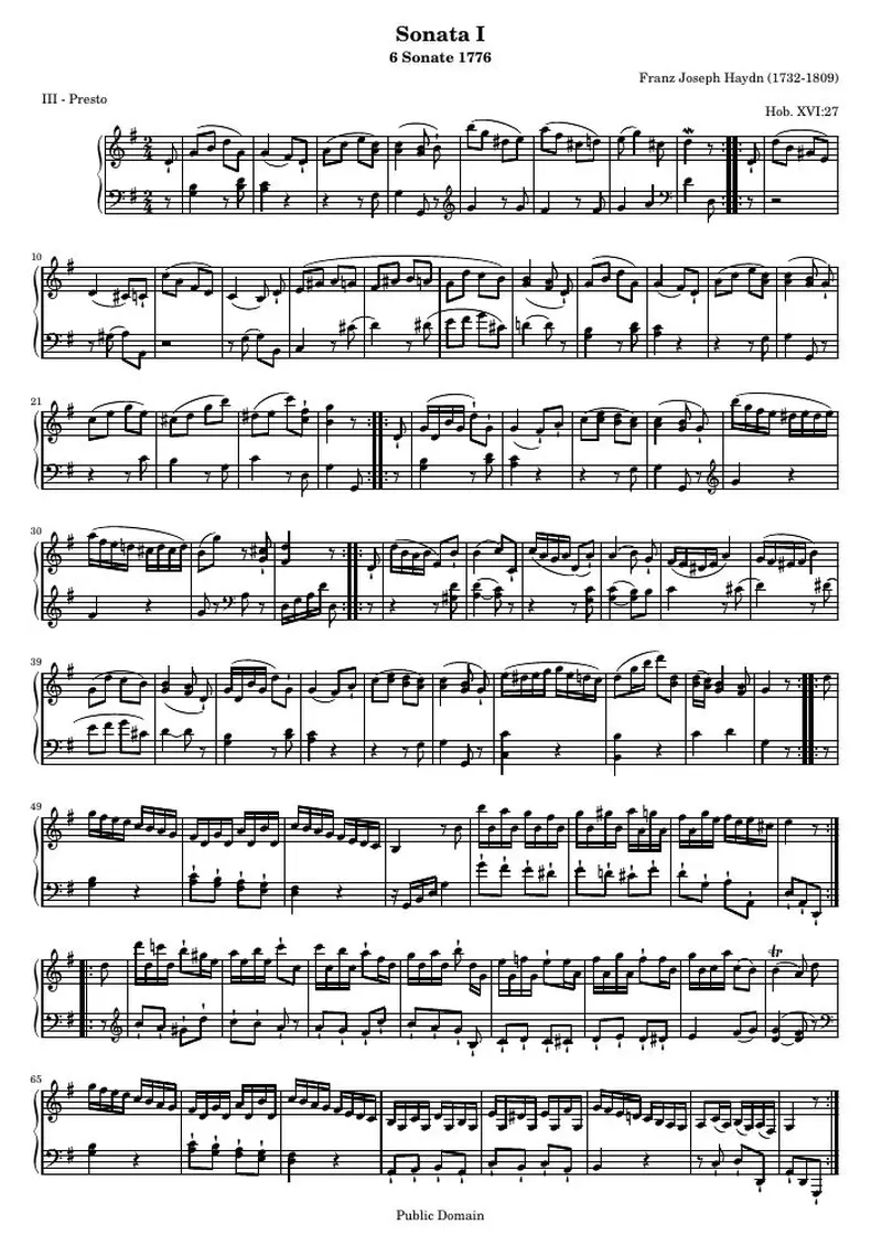 Первая страница нот «Sonate I, III - Presto»