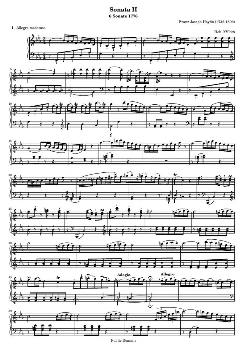 Первая страница нот «Sonate II, I - Allegro moderato»