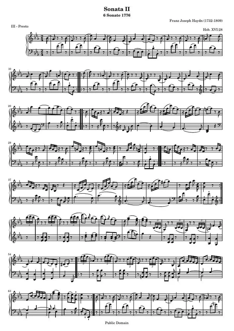 Первая страница нот «Sonate II, III - Presto»