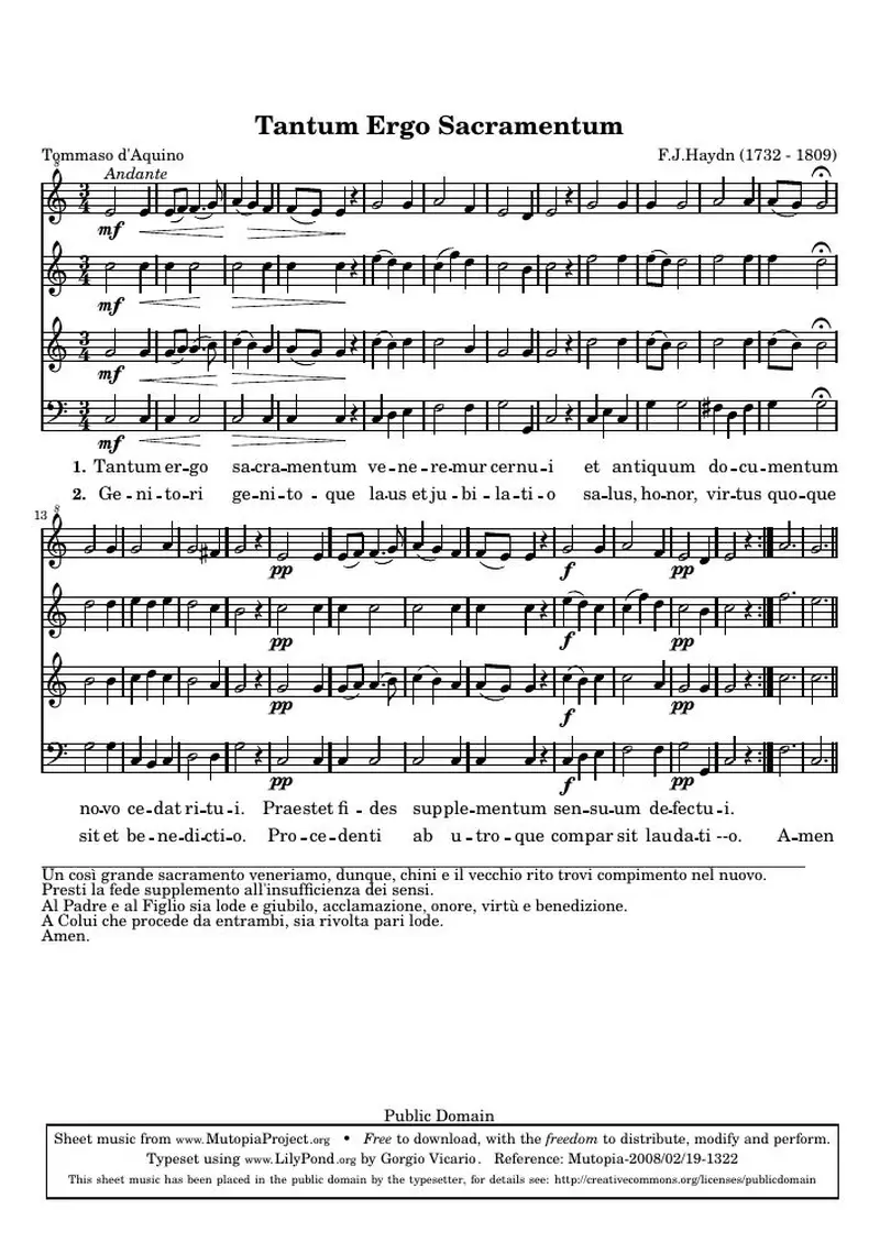 Первая страница нот «Tantum Ergo Sacramentum»