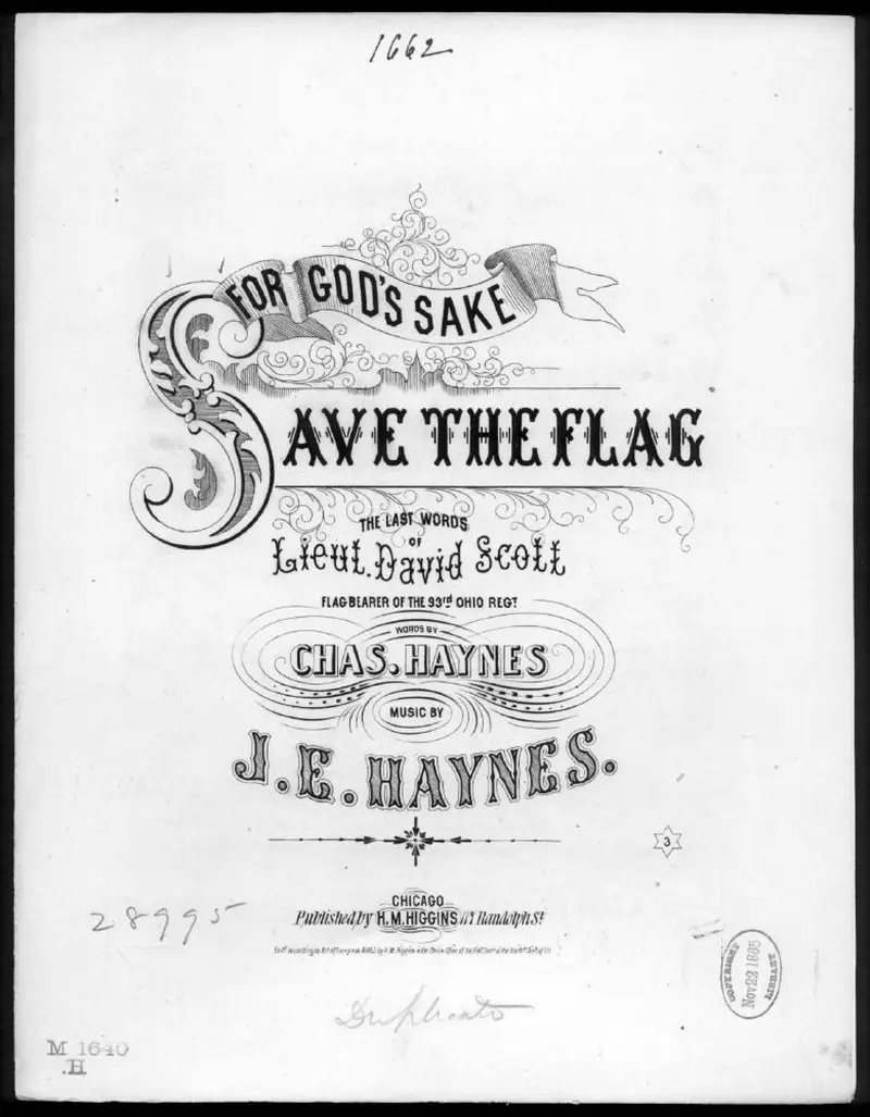 Первая страница нот «For God's sake save the flag!»