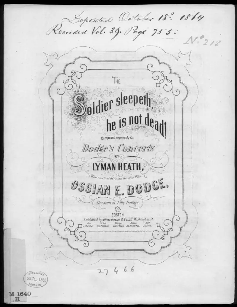 Первая страница нот «The Soldier sleeps; he is not dead»