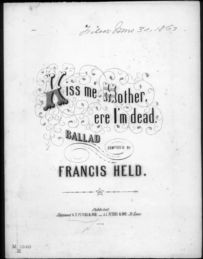 Первая страница нот «Kiss me mother, ere I'm dead»