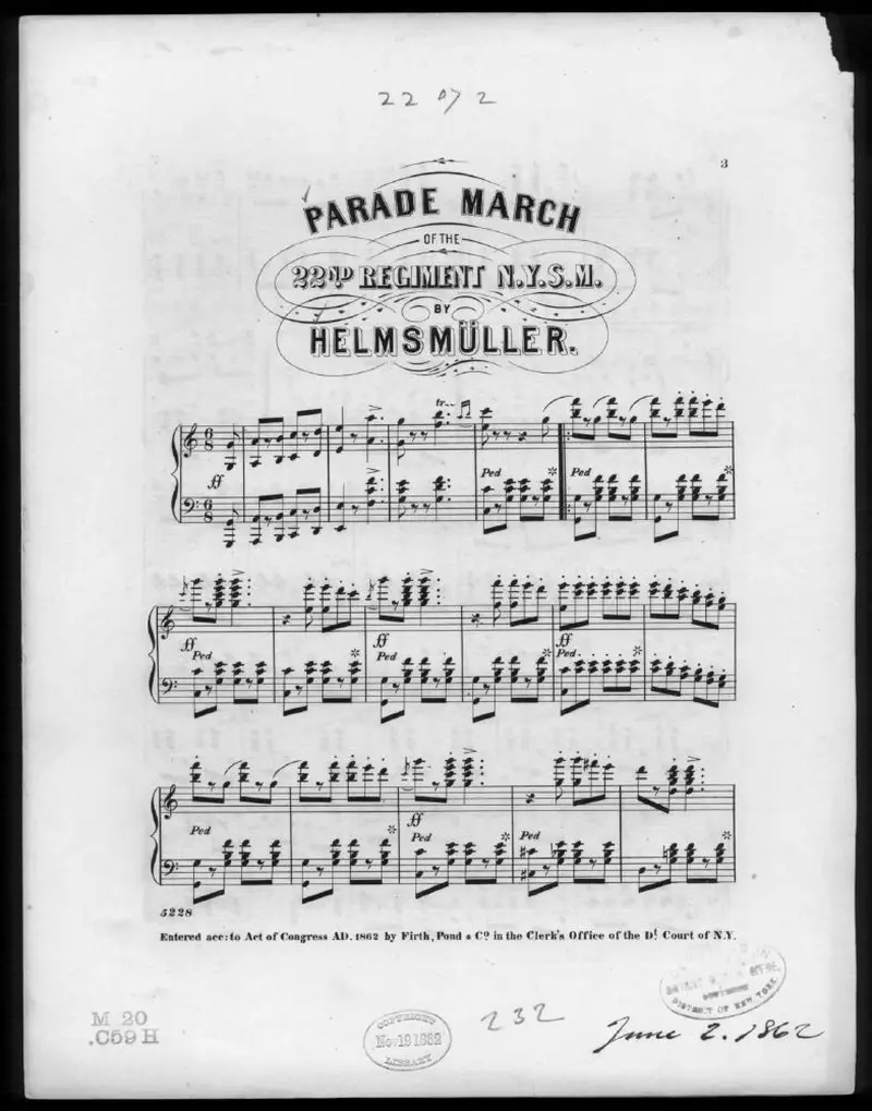 Первая страница нот «Parade Марш of the 22nd Regiment N.Y.S.M»