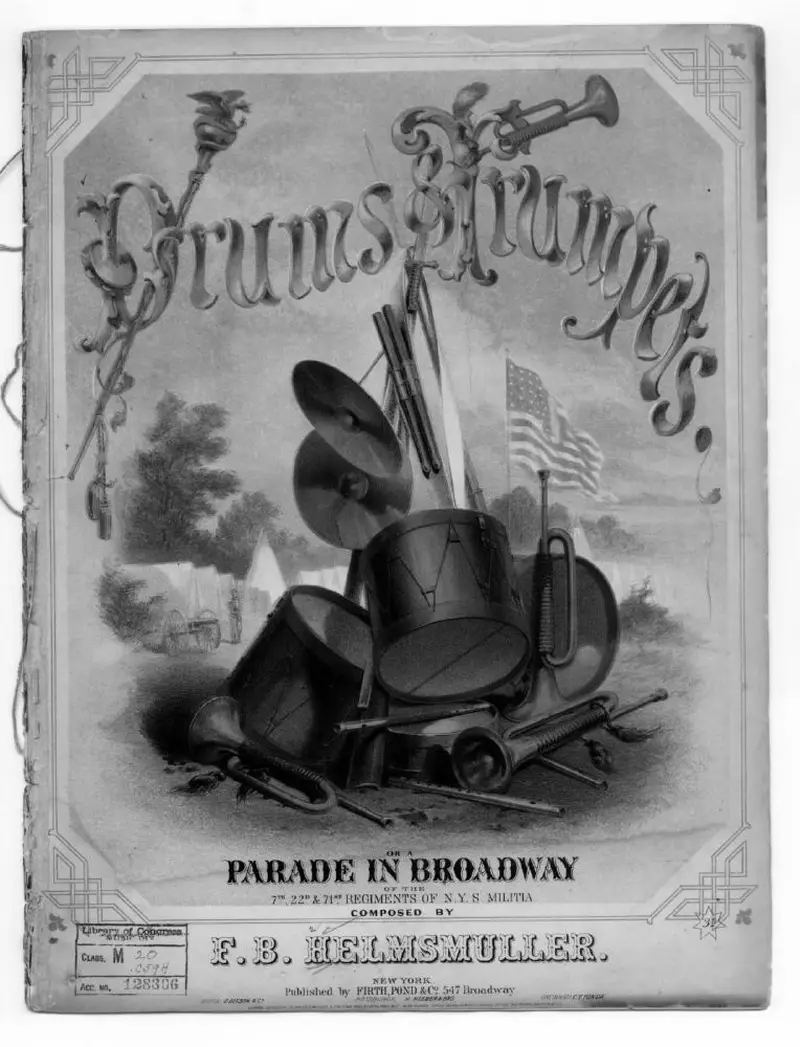 Первая страница нот «Drums & trumpets, or a parade Broadway»