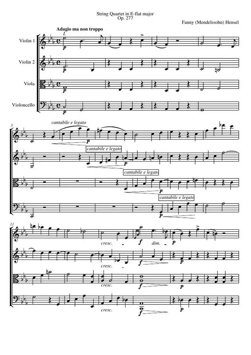 Первая страница нот «Струнный квартет E-flat major, соч. 277»