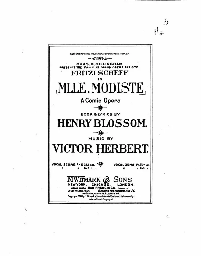 Первая страница нот «Mlle. Modiste»