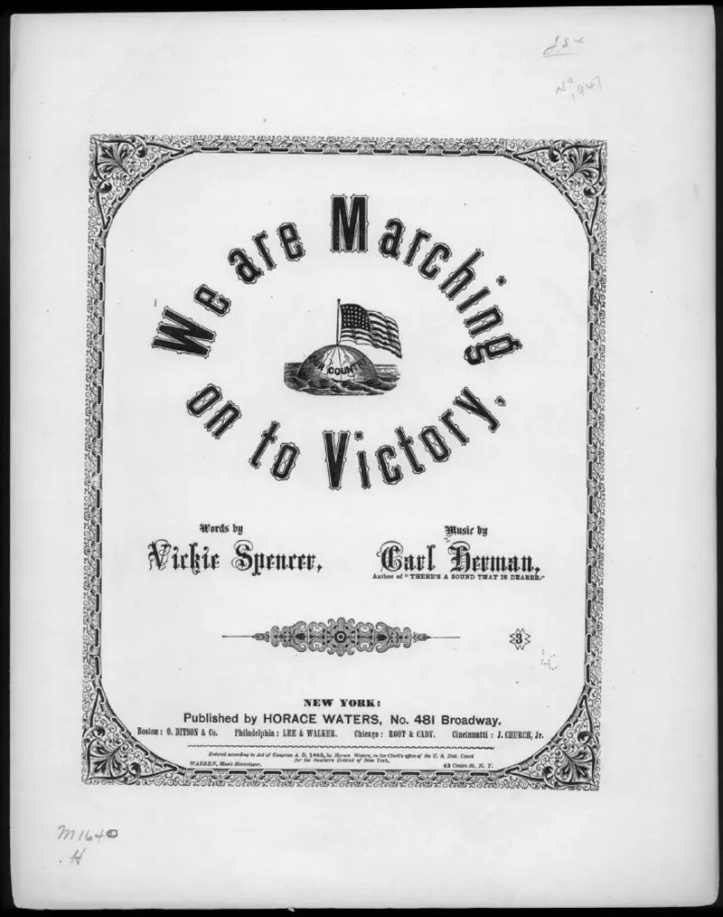 Первая страница нот «We are Маршing on to victory»