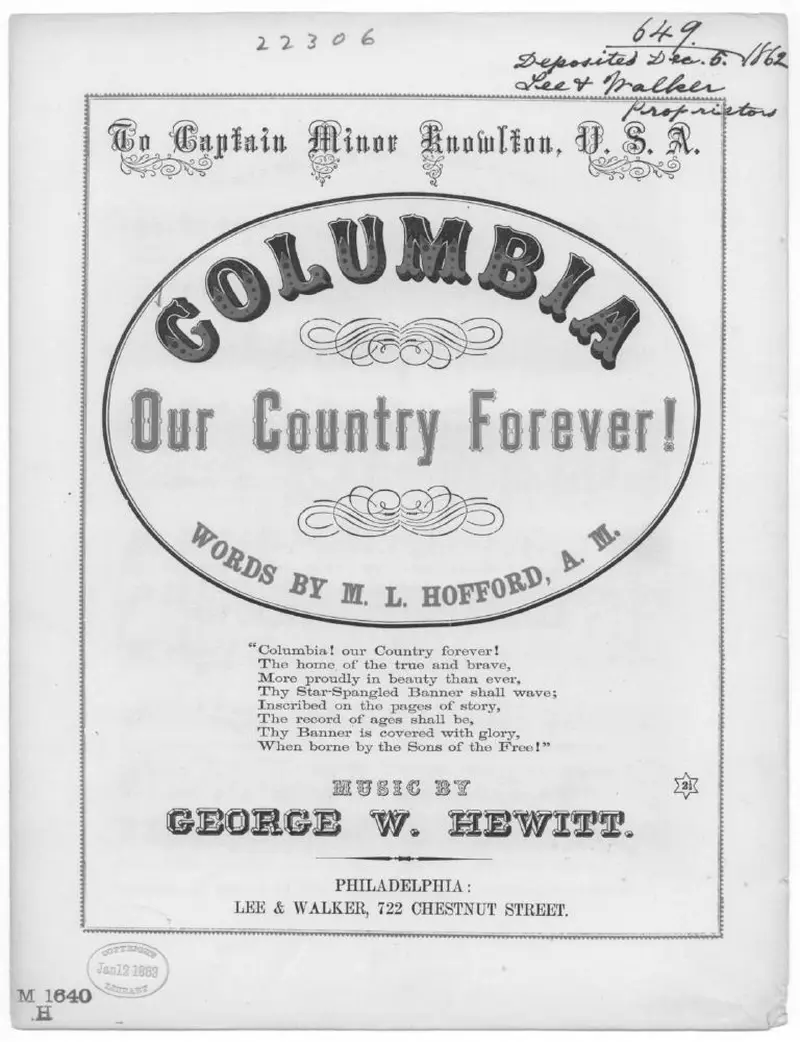 Первая страница нот «Columbia! our country for ever»