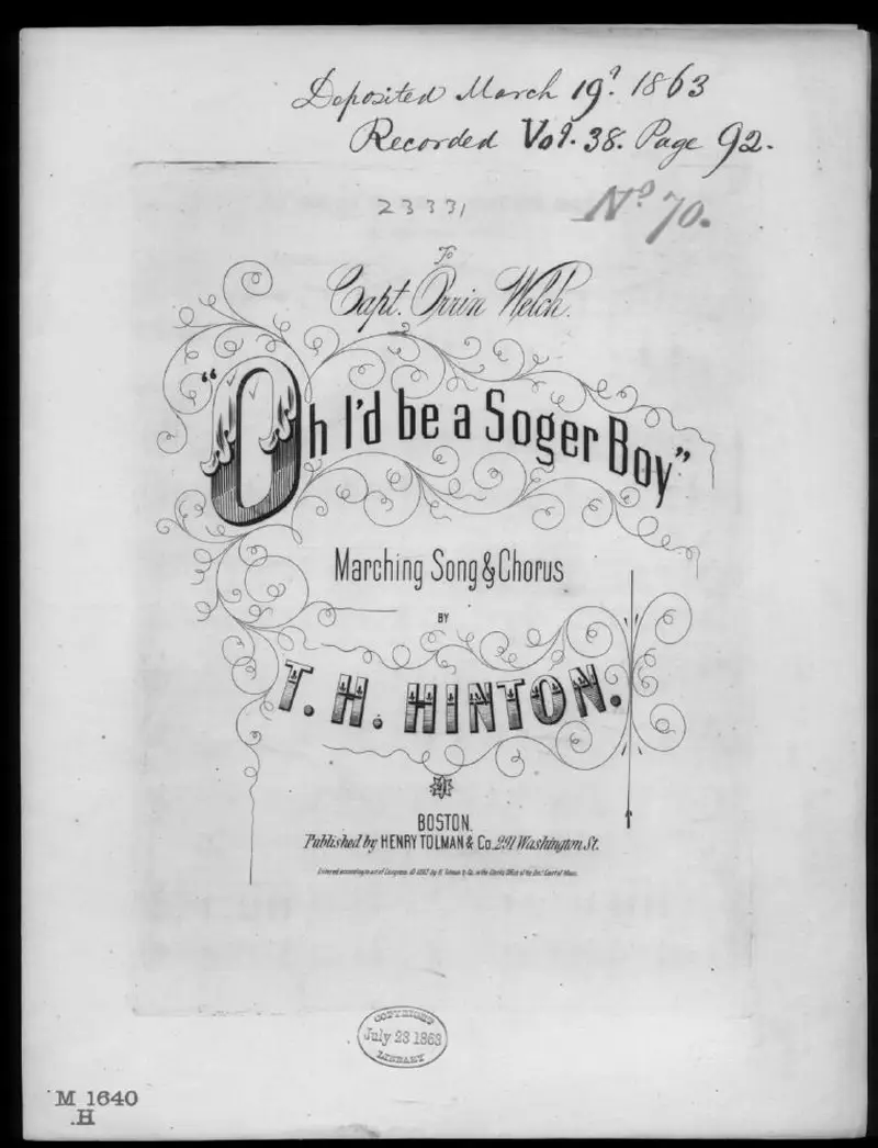 Первая страница нот «Oh! I'd be a soger boy»