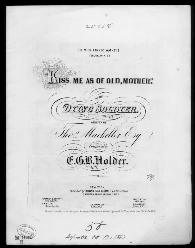 Первая страница нот «Kiss me as of old, mother, or The Dying soldier»