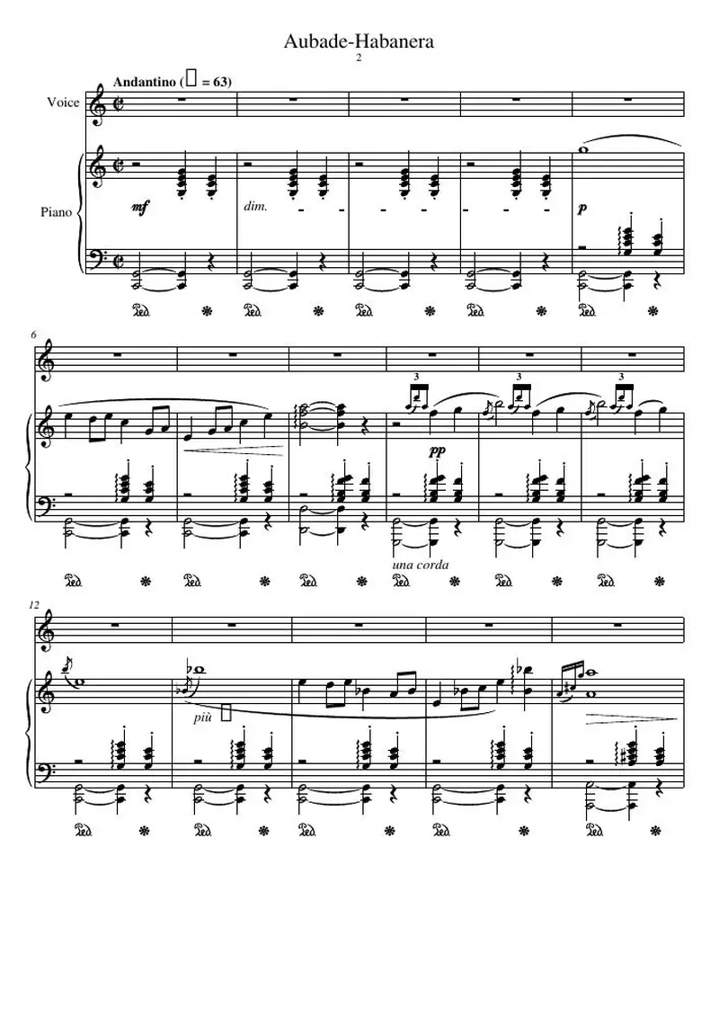 Первая страница нот «Aubade-Habanera»