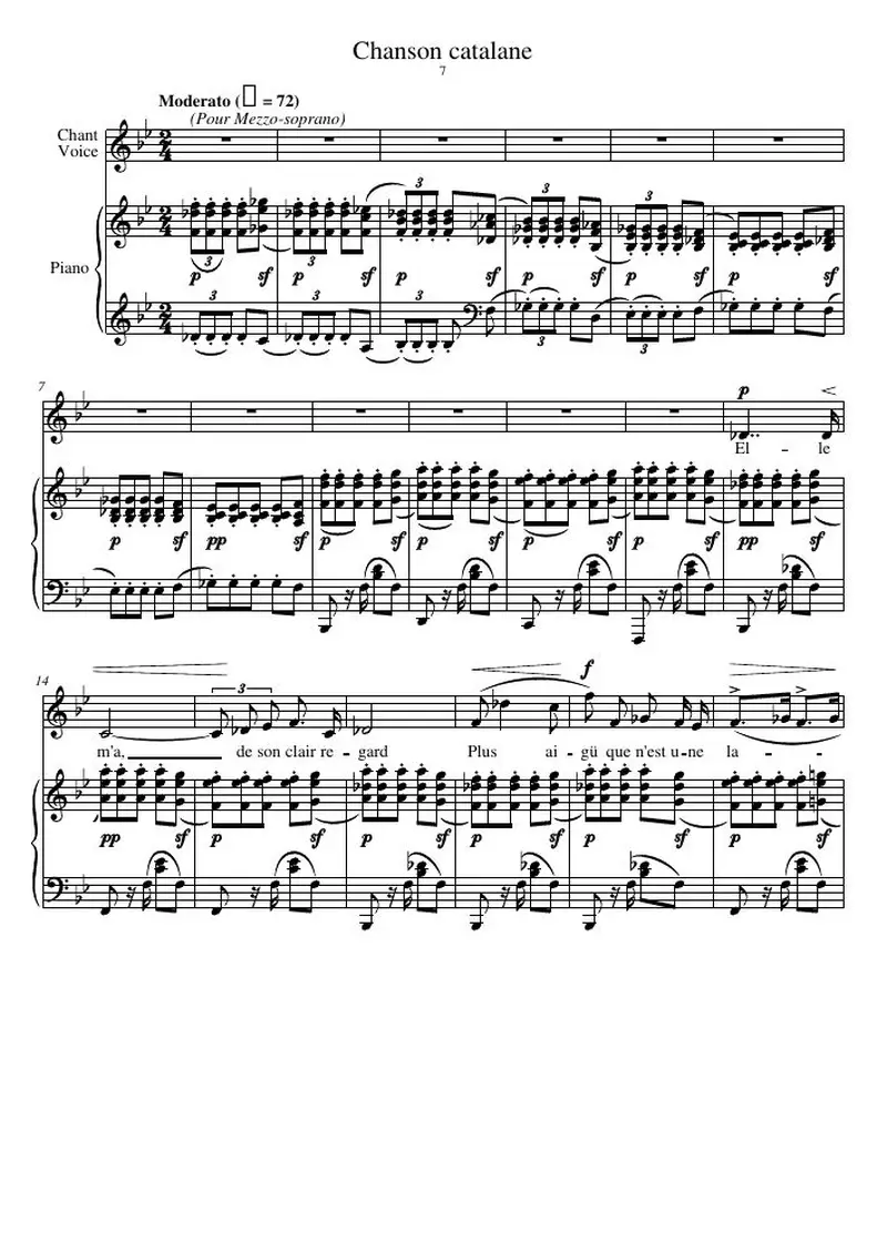 Первая страница нот «Chanson catalane»