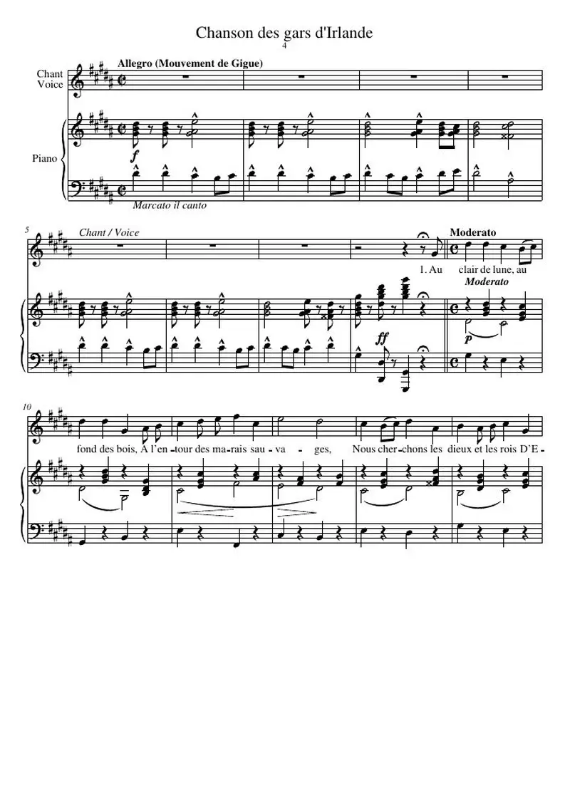 Первая страница нот «Chanson des gars d'Irlande»