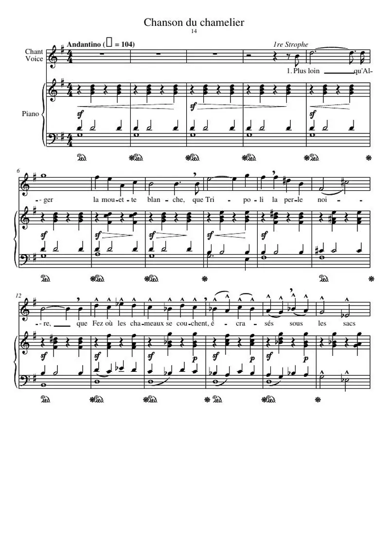 Первая страница нот «Chanson du chamelier»